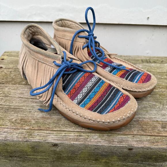 Twisted X Moccasins Bomber Aztec Southwestern Saddle Blanket Serape Fringe 7.5M - Picture 3 of 7